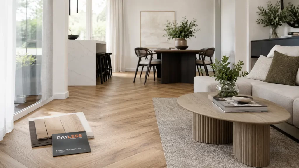 Engineered European Oak flooring in herringbone layout in a Sydney home