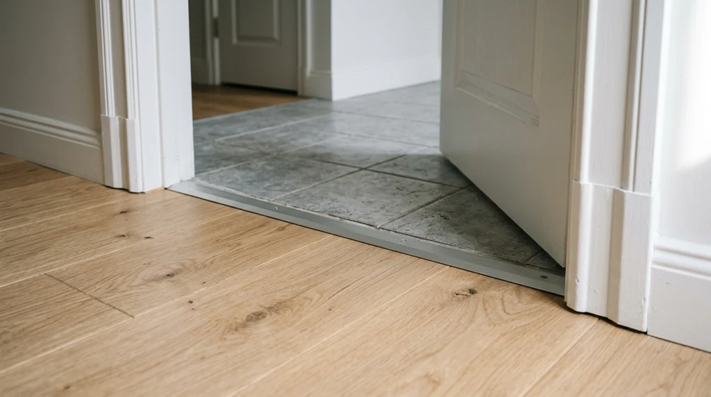 Floating floor installed over existing tiles in a Sydney apartment, showing the doorway height transition