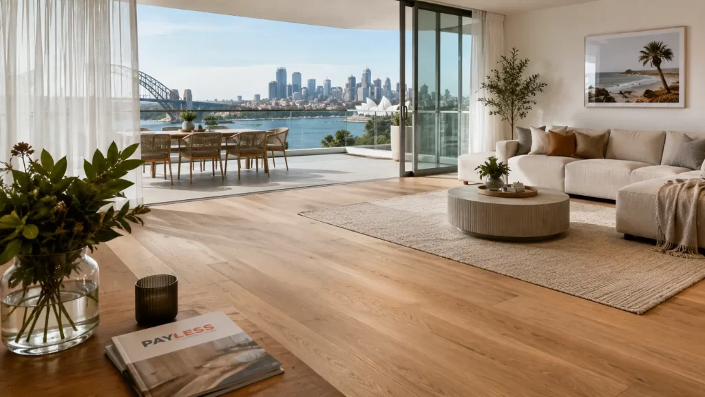 Best flooring for Sydney homes with wide-plank hybrid flooring in a modern living area