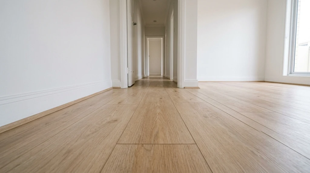 Laminate flooring in the living area of a Sydney rental property